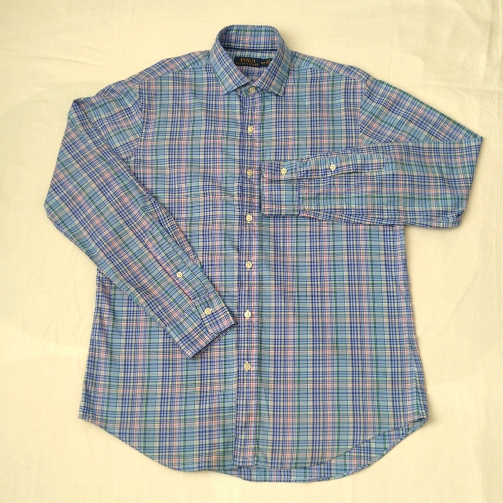 Polo Ralph Lauren men's casual button down plaid blue, green, red dress shirt